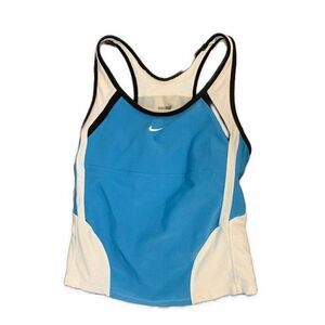 Nike Womens Built In Bra Womens Blue White Black Active Athletic Tank Top Small